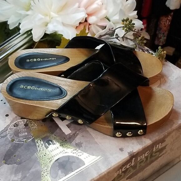 BCBGeneration Black & Wood Studded Soho Clog - Picture 1 of 5
